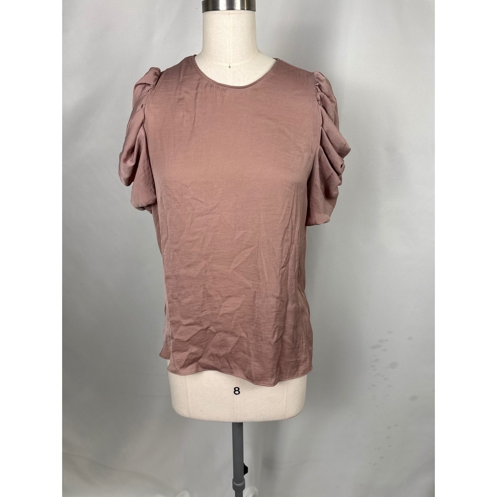 Naked Zebra S Pink Pleated Puff Sleeve Romantic Feminine Neutral Business Top